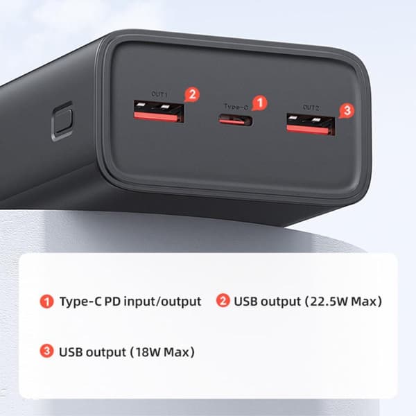 USAMS Powerbank 30000mAh hurtiglading 65w PD Black