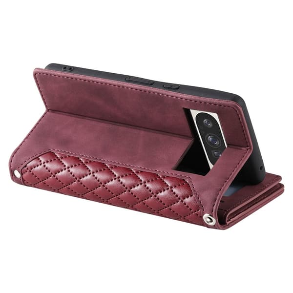 Google Pixel 10 Pro XL Zipper Wallet Case Rhombus Stitching Line Puhelinsuojus Red
