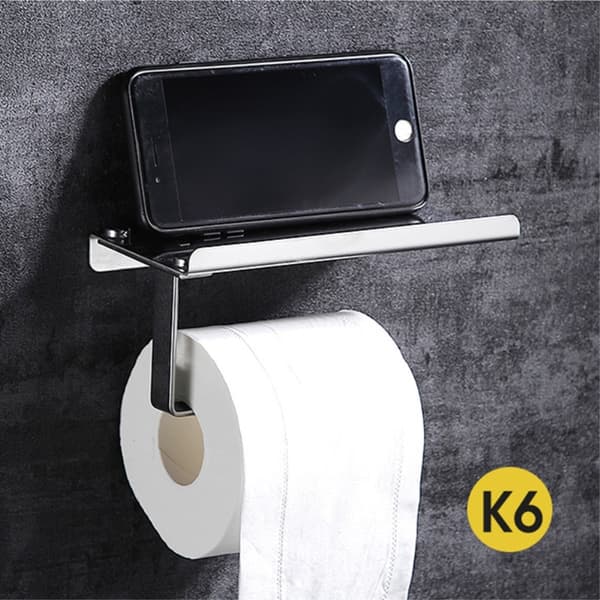 Toiletpapirholder til badeværelse Vægmonteret med hylde - K6/Sølv/Bormontering Silver