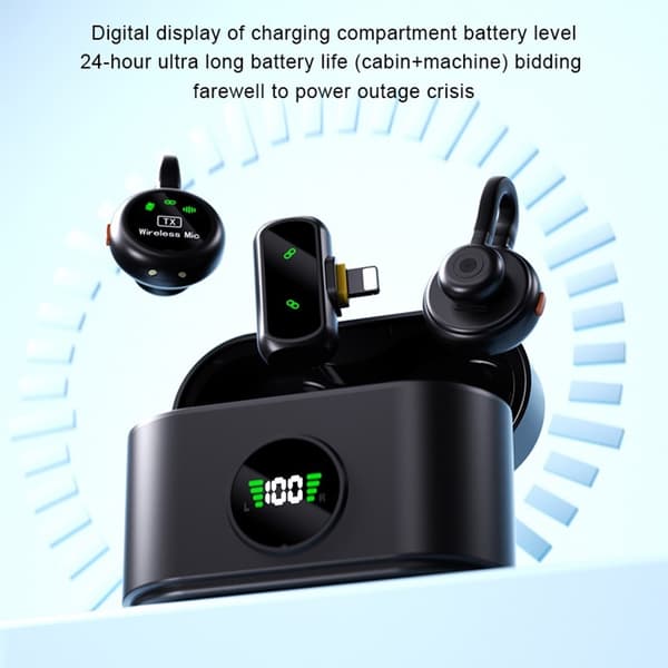 Ladeetui for lavaliermikrofon, USB-C, lav latens, 2 mikrofoner + 1 mottaker Black