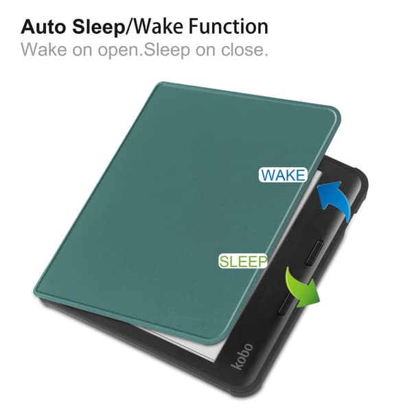 For Kobo Libra Colour Etui PU Læder + TPU E - Reader Cover Green