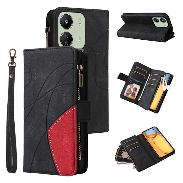 KT Wallet Case til Xiaomi Redmi 13C - Sort - Rød Black