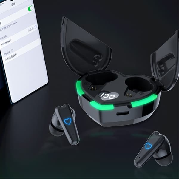 Bluetooth 5.3 In-Ear Hodetelefoner + Hjerteformet Ladeetui - Svart Black