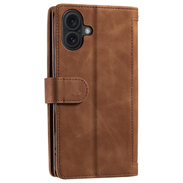 Til iPhone 17 Etui med Lynlåslomme og 9 Kortlommer Brown