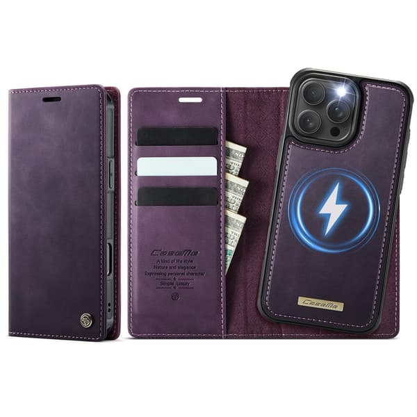 CASEME Til iPhone 16 Pro Lommebokdeksel Magnetisk Avtakbar RFID Beskyttelse Purple