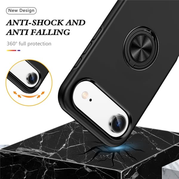Til iPhone Air Finger Ring Kickstand Hybrid Taske Black
