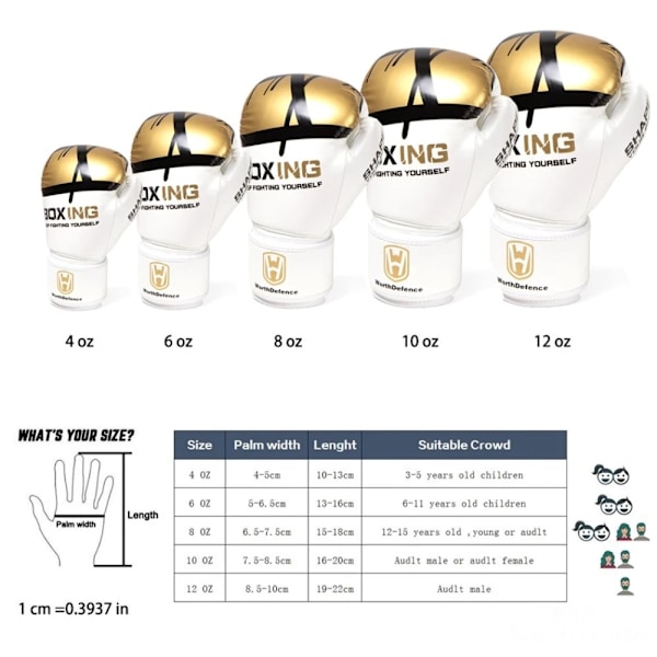 WOSWEIR 1 par 12 oz boksehandsker Kickboxing træning for voksne - sort/guld Black