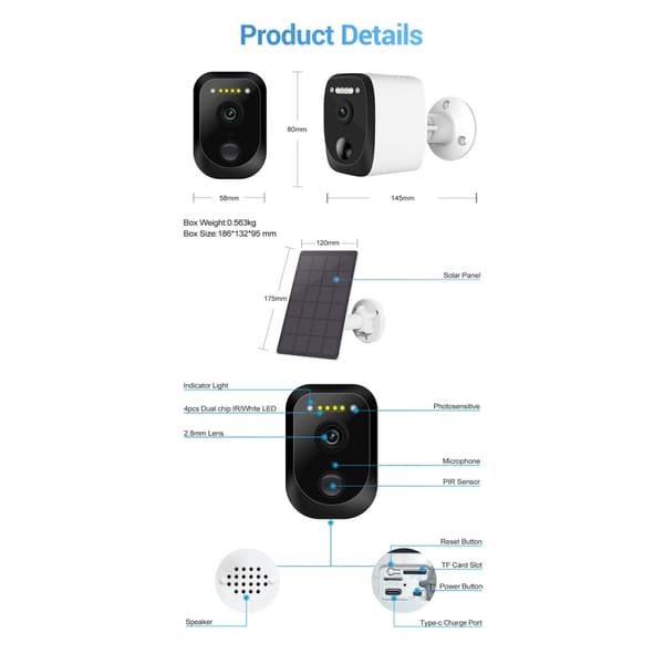 ESCAM QF370 3MP WiFi - kamera PIR Night Vision IP - kamera aurinkopaneeli White