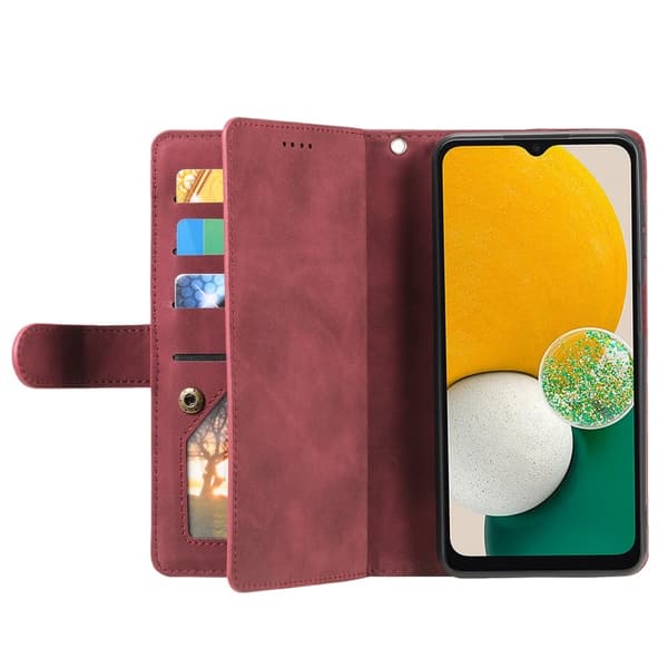 Til Samsung Galaxy A26 5G Etui med Lynlåslomme og 9 Kortlommer Red