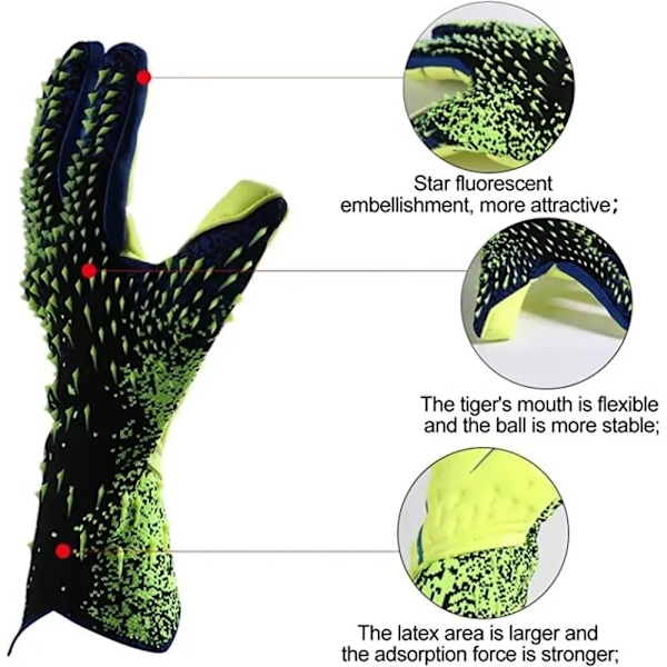 1 par Tykke Latex Palm Målmandshandsker Anti-Slip fodboldtræning - størrelse 8 Green