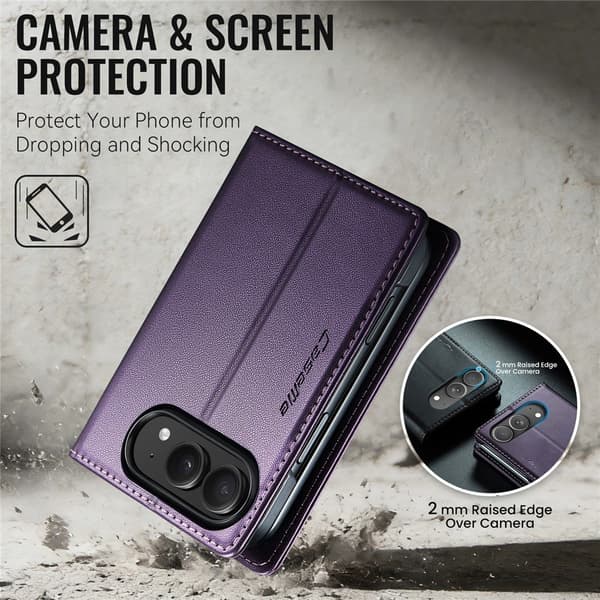 CASEME Glanset telefonlommebokdeksel med litchi tekstur til iPhone Duo Purple