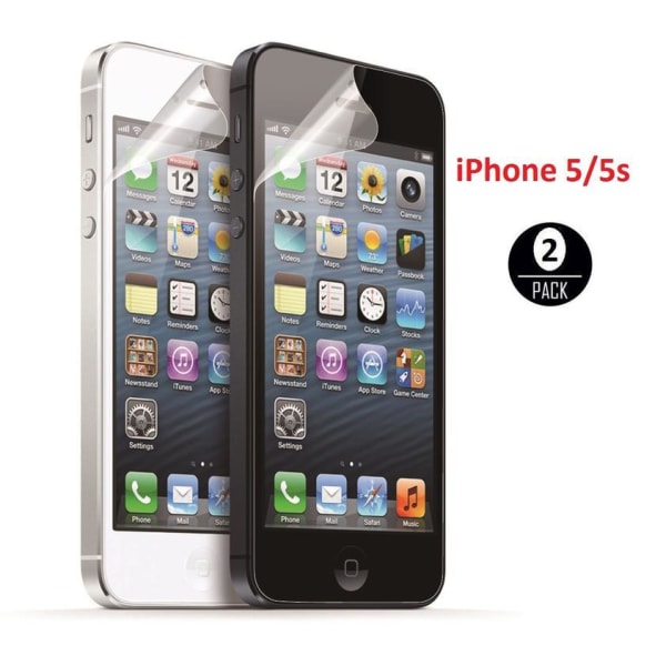 2 näytönsuojaa iPhone 5 / 5s + puhdistusliina Transparent