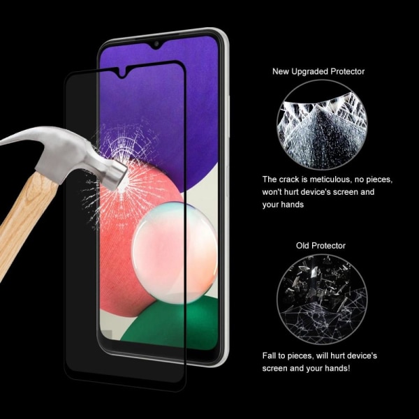 Samsung Galaxy A22 5G HAT PRINCE Heltäckande Härdat glas Svart Transparent