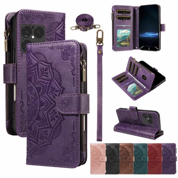 Mandala-præget Pungcover med Håndledsrem til Sony Xperia 1 VIII Purple