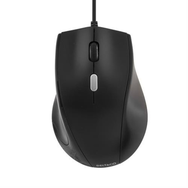 DELTACO optisk mus, 4 knappar med scroll, ergonomisk form Svart