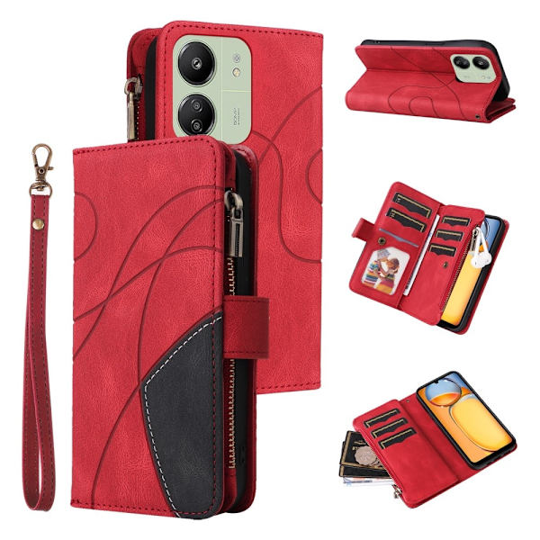 KT Wallet Case til Xiaomi Redmi 13C - Rød - sort Red