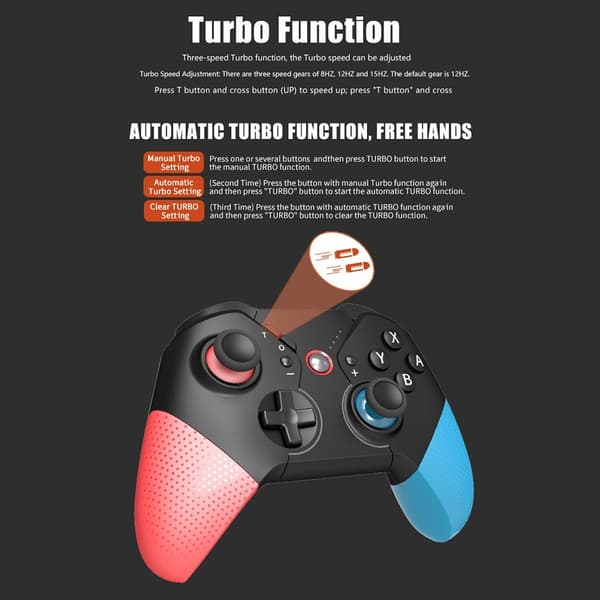 Kompatibel med Nintendo Switch trådlös spelkontroll Vibrationsdesign - Blå+Röd Röd
