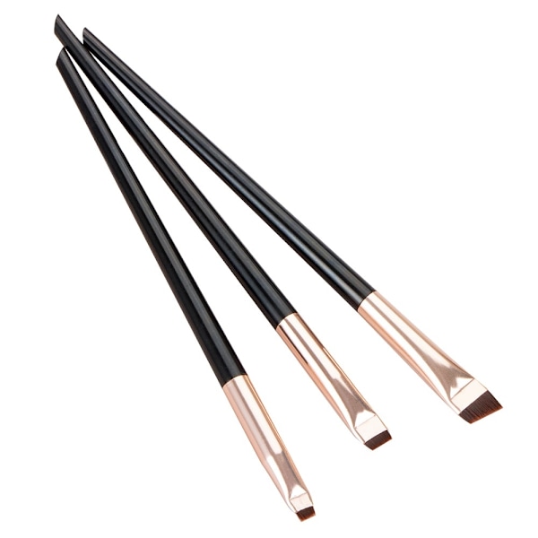 3stk Makeup Børster Øjenskygge Eyeliner Øjenbrynsmakeup - Sort+guld Black