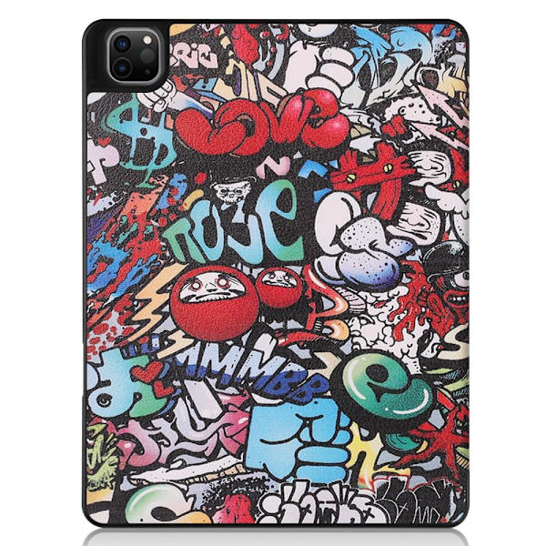 iPad 12.9" Pro 2021 Tri-fold Stand Tablet Case Cover - Graffiti Multicolor