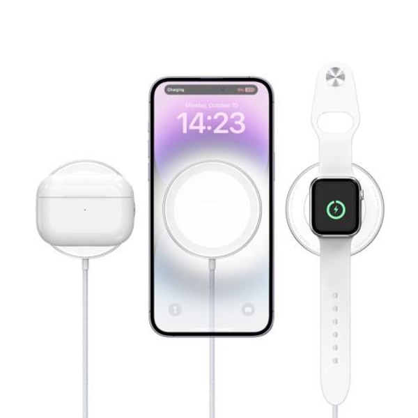Dobbeltsidet magnetisk oplader Hurtig opladning til Apple Watch-mobiltelefonøretelefoner White