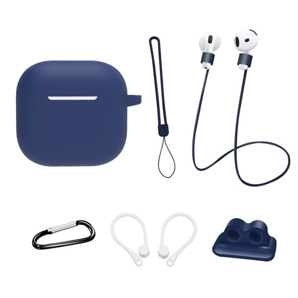 Til AirPods 4 6 i 1 Tilbehør Taske Stropholder Ørekroge Halsrem Nøglering - Midnight Blue Blue