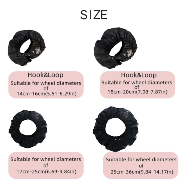 2 kpl Protection Wheel Ram Oxford kangas likaa vastaan ​​koko S 14-16cm etupyörälle Black