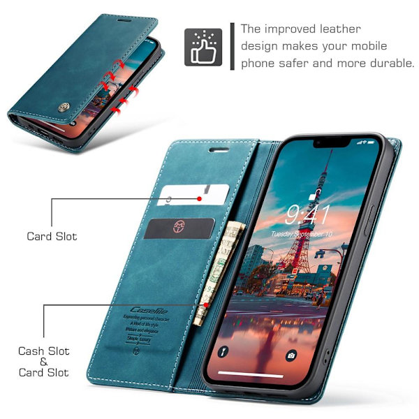 CASEME Lommebok - deksel iPhone 15 - Blå Blue