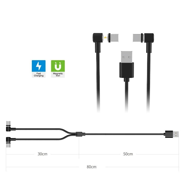 För PS VR 2 - kontroller 1 USB till 2 USB - C laddningssladd Svart
