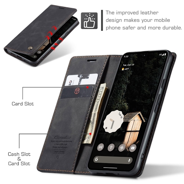 CASEME For Google Pixel 9 Pro XL Etui med Kortlomme og Stativ Black