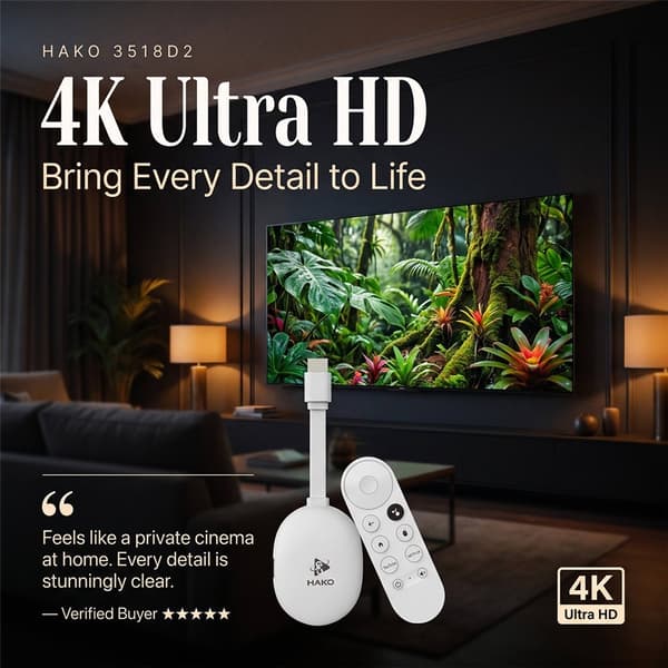 2+16GB Android TV 14.0 TV-sticka Quad-Core 4K WiFi 6 Bluetooth 5.4 fjärrkontroll Vit