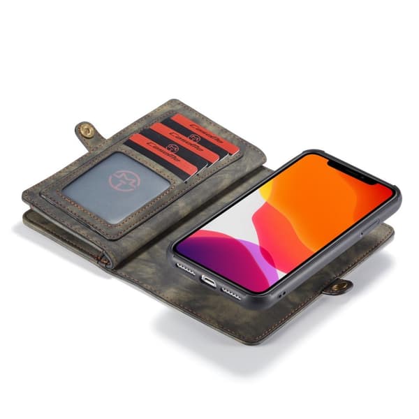 CASEME iPhone 11 Retro Split Lommebok - cover I Lær - Grå Grey