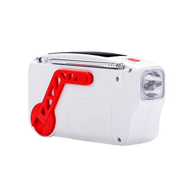 AM/FM hätäradio Käsikampi taskulamppu SOS aurinkokenno PowerBank USB White