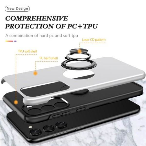 Samsung Galaxy S23+ Fingerring Kickstand Hybrid Taske - Sølv Silver
