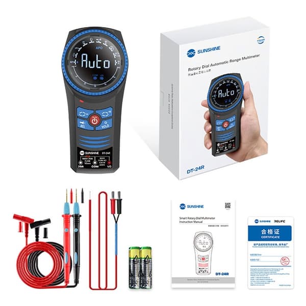 SUNSHINE Roterende Multimeter Auto Range Håndholdt spenningsmotstand Kontinuitetstester Black