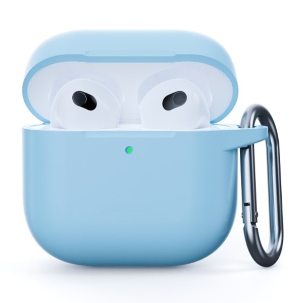Silikonetui for AirPods 4 med integrert Bluetooth-hodetelefondeksel og krok - Lyseblå Blue