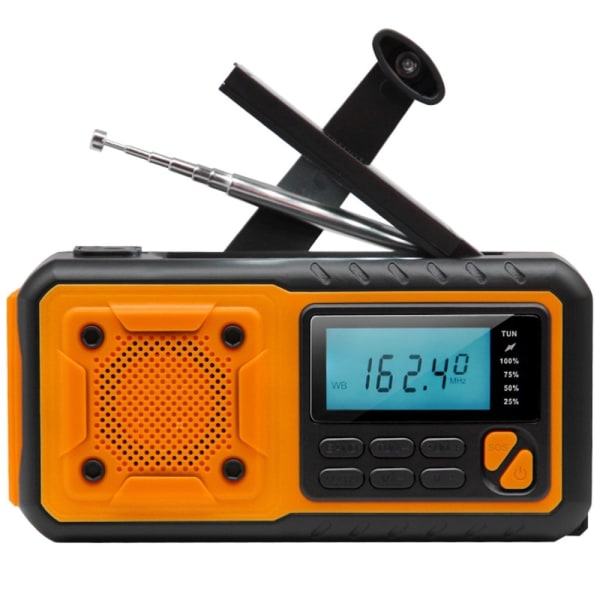 Hätäkäsikampi aurinkoradion taskulamppu LED SOS Power Bank AUX Orange