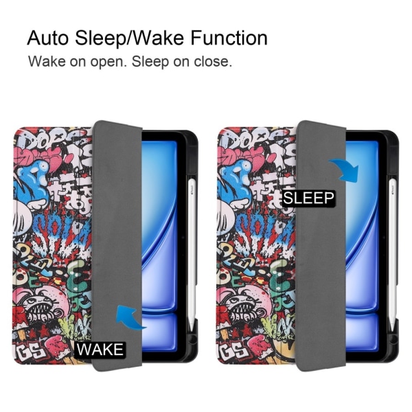 Etui for iPad Air 11 (2024) med Tri-fold Stativ, Tablettdeksel med Penneholder - Graffiti Multicolor