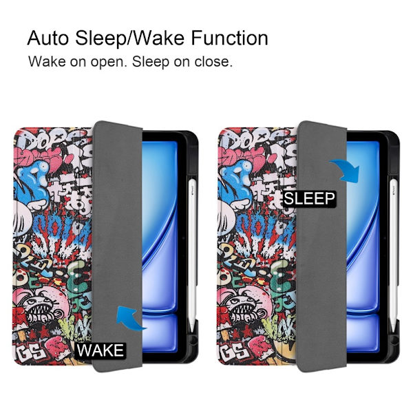 Til iPad Air 11 (2024) Etui Tre-fold Stativ Tablet Cover med Pen Holder - Graffiti Multicolor