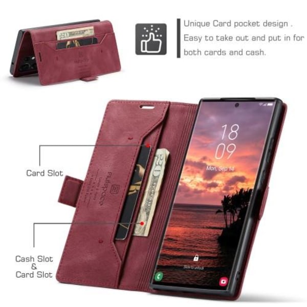 AUTSPACE A01 Retro tegnebog taske til Samsung Galaxy S23 Ultra - Red