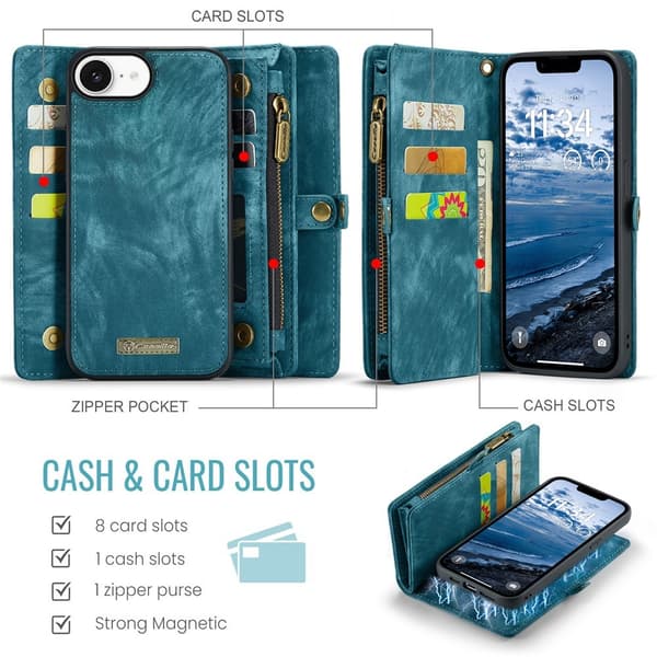 Til iPhone 17e og iPhone 16e Mobildeksel CASEME Avtakbar Lommebok med Stropp Blue