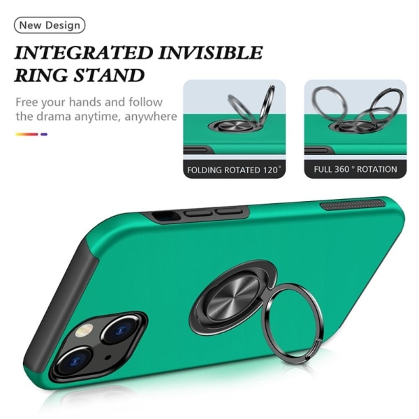 iPhone 14 Fingerring Kickstand Hybrid Taske - Grøn Green