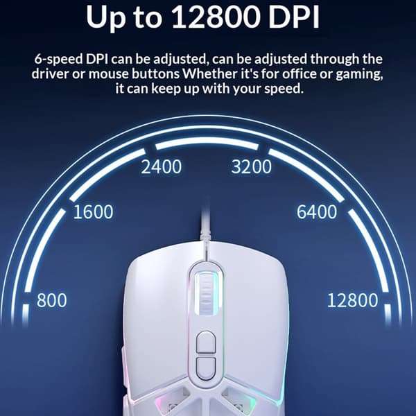 ERAZER lett RGB-gamingmus – kablet, 7 knapper, 12 800 DPI Black