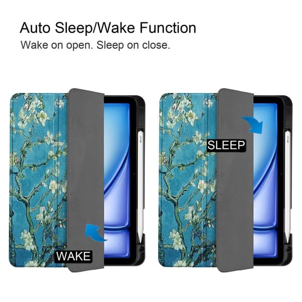 Til iPad Air 11 (2024) Etui Tre - fold Stativ Tablet Cover med Pen Holder - Blossom Multicolor