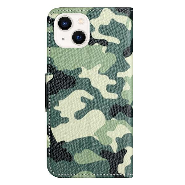 Til iPhone 15 Plus Wallet Stand Case Telefoncover - Camouflage Green