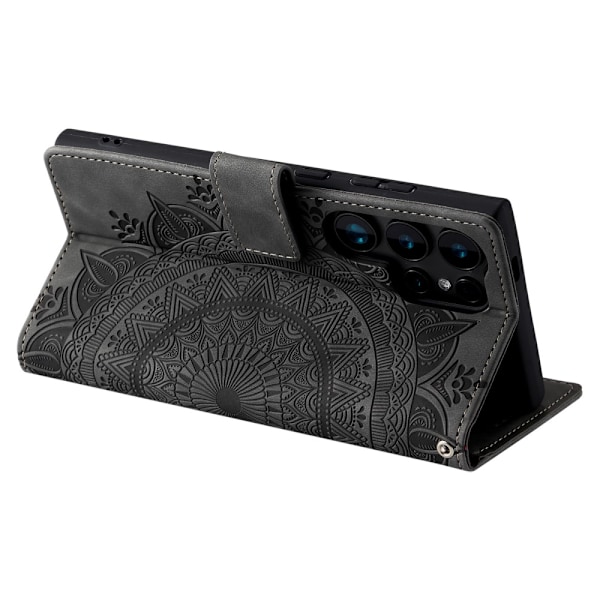 För Samsung Galaxy S25 Ultra plånboksfodral Fodral Skal Mandala blommönster grå