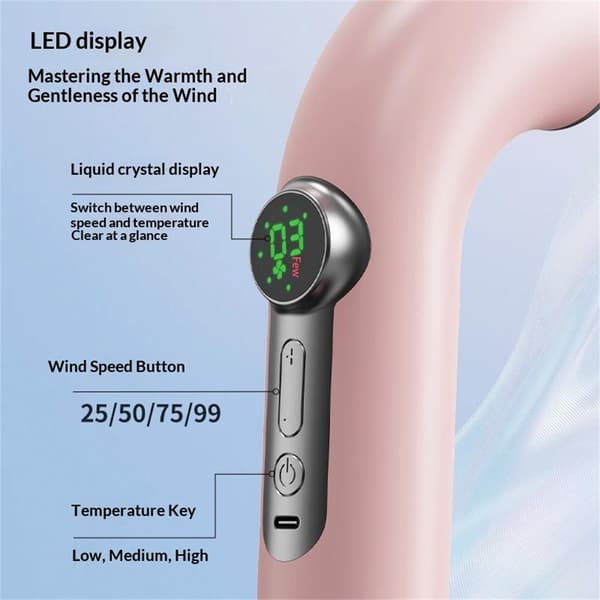 Hårtork Sladdlös Hårfön Höghastighetsmotor (110 000 varv/min), USB-C LED-display grå