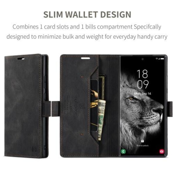 AUTSPACE A01 Retro tegnebog taske til Samsung Galaxy S23 Ultra - Sort Black