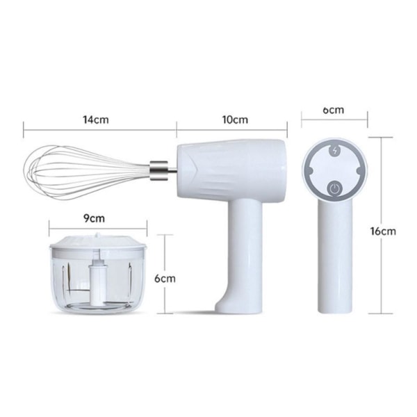 2-i-1 handmixer elektrisk Visp Sladdlös uppladdningsbar + skål Vit