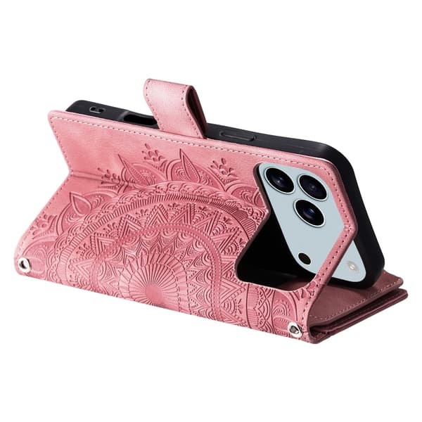 Pungetui kompatibelt med iPhone 17 Pro Max cover etui mandala blomstermønster Pink