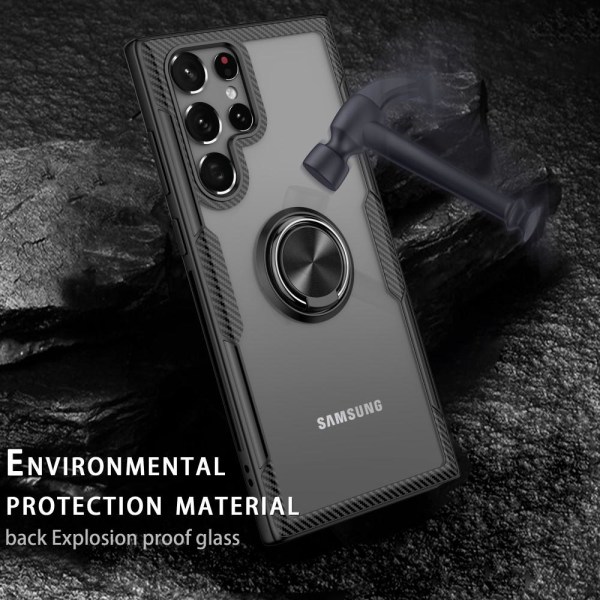 Samsung Galaxy S22 Ultra Hybrid skal Finger Ring - Svart/Silver Silver